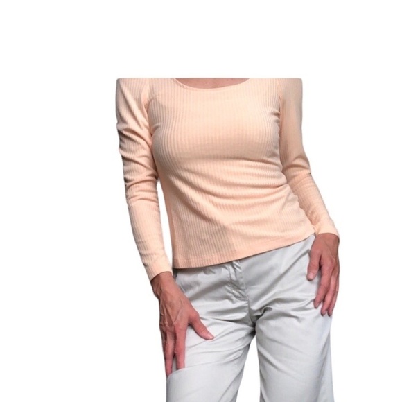 By Anthropologie Peach Size XS puffed pleated shoulder long sleeve Scoo… - Picture 3 of 8